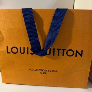 Louis Vuitton Orange Shopping Bag with Blue Handles